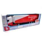 Bburago 1/43 mercedes benz actros gigaspace street fire haulers with trailer *firestone racing*, red