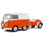 Solido 1/18 1950 volkswagen t1 kool kombi with trailer, orange