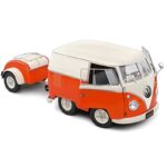 Solido 1/18 1950 volkswagen t1 kool kombi with trailer, orange - Image 2