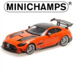 Minichamps 1/18 2021 mercedes-amg gt black series, orange with silver wheels