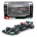 Bburago 1/43 2021 mercedes benz amg f1 w12 eq power + #77 valtteri bottas with helmet, black/turquoi
