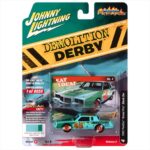 Johnny Lightning 1982 pontiac grand prix stock car demolition derby,  light blue with green graphics