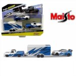 Maisto 1/64 1987 chevrolet 1500  - car trailer - 2019 subaru brx set, white/blue/black