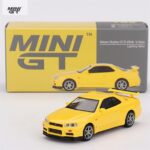 Mini GT 1/64 1999 nissan skyline gt-r r34 v-spec lightning, yellow