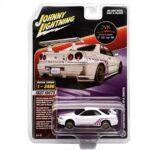 Johnny Lightning 1/64 2000 nissan skyline gt-r bnr34, white with purple stripes