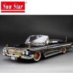 SUNSTAR 1/18 1961 chevrolet impala open convertible lowrider with movable suspension, black/gold wit