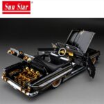 SUNSTAR 1/18 1961 chevrolet impala open convertible lowrider with movable suspension, black/gold wit - Image 3