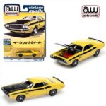 Auto World 1/64 1970 dodge challenger t/a, fy1 banana with flat black hood  black stripes AW64342B
