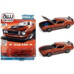 Auto World 1/64 1973 ford mustang mach 1 med copper poly flat black hood treatment side stripes