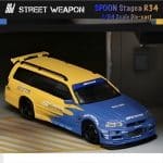 STREET WEAPON 1/64 nissan r34 wagon *spoon*, blue/yellow