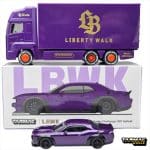 TARMAC 1/64 lb-works dodge challenger srt hellcat with truck, purple