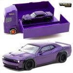 TARMAC 1/64 lb-works dodge challenger srt hellcat with truck, purple - Image 3