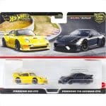 Mattel Hot Wheels Premium: 2 Pack 1/64 – Porsche 993 GT2 Yellow And Porsche 718 Cayman GT4 Grey