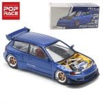 POP RACE 1/64 pandem civic eg6, metallic blue with open hood