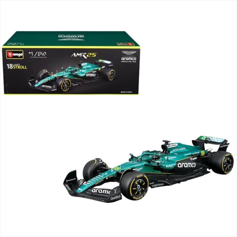 Bburago 1/24 2025 aston martin amr 25 #14 fernando alonso with helmet, black/silver/turquoise