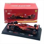 Bburago 1/43 2024 ferrari f1 sf24 #55 carlos sainz 5th miami gp with helmet, red/light blue