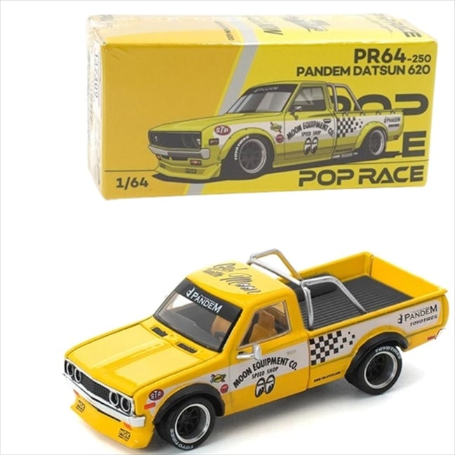 PR640250.jpg POP RACE 1/64 pandem datsun 620 *mooneyes*, yellow/black - Image 1