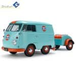 SOLIDO 1/18 2024 volkswagen t1 kool kombi with trailer, *gulf*, blue/orange