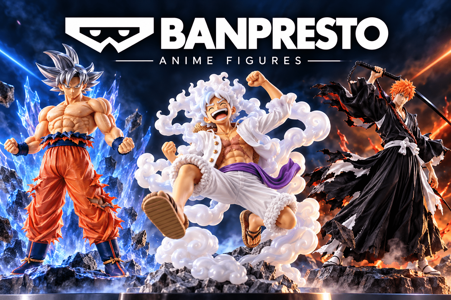 Banpresto anime figures — Ultra Instinct Goku, Gear 5 Luffy and Ichigo