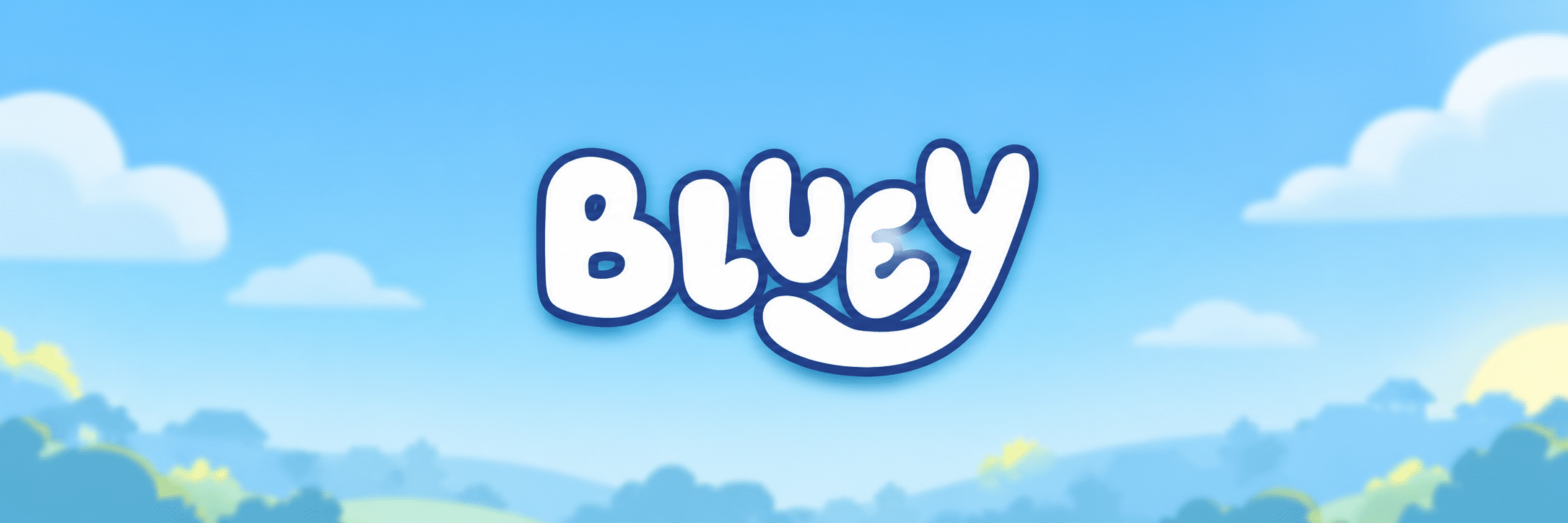 Bluey logo on a bright blue sky background