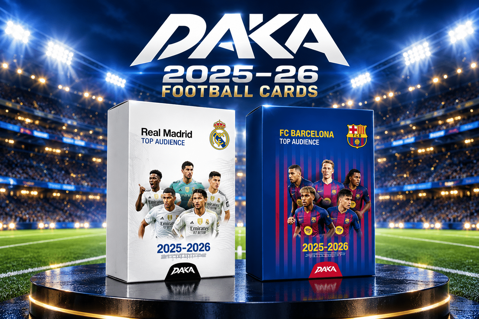 DAKA 2025–26 Real Madrid and FC Barcelona football card boxes