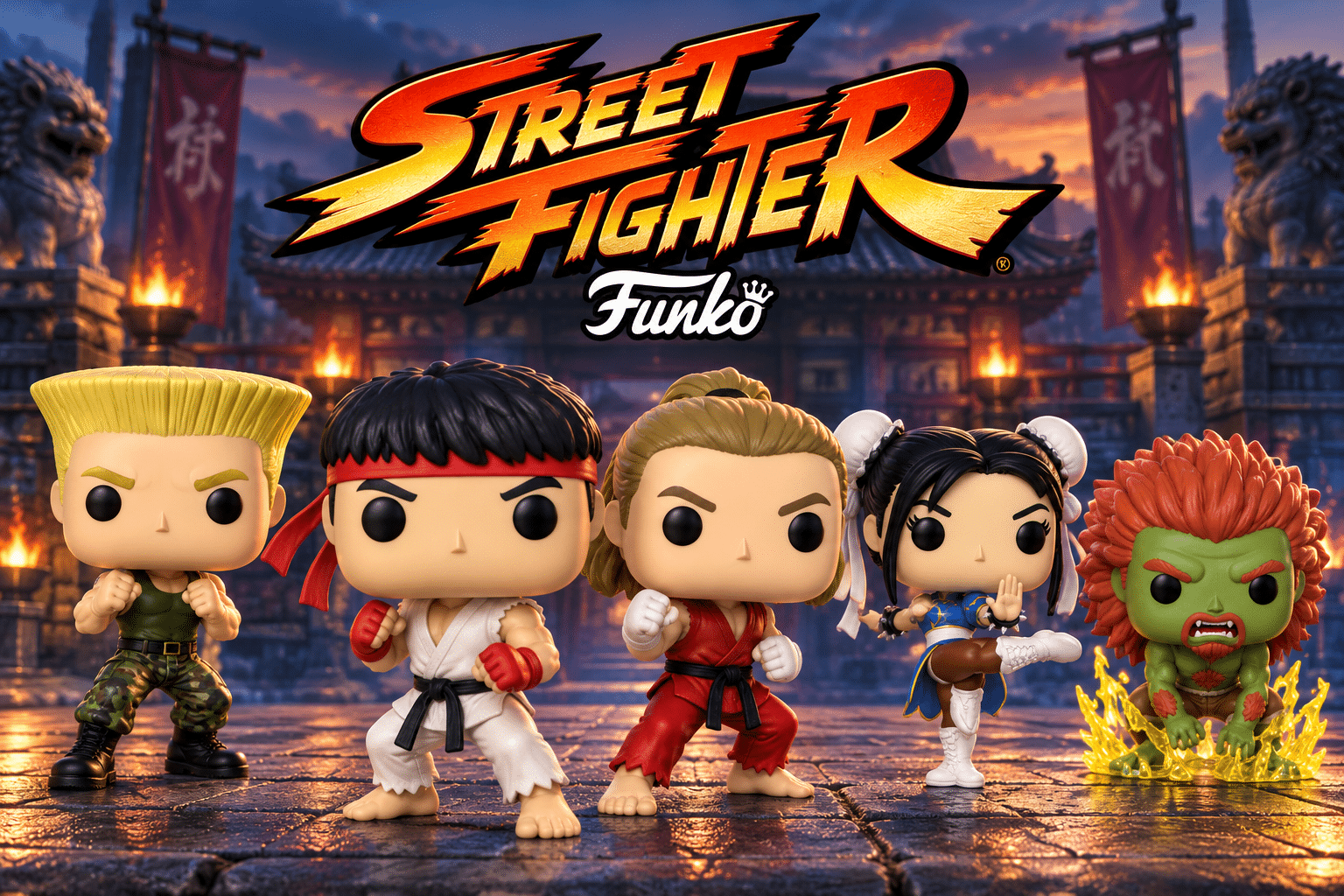 Street Fighter movie Funko Pop — Ryu, Ken, Guile, Chun-Li and Blanka